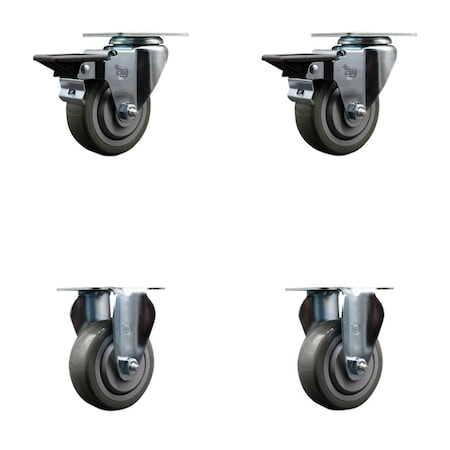 Service Caster 3.5'' Gray Poly Wheel Swivel Top Plate Caster Set with 2 Posi Brakes 2 Rigid, 4PK SCC-20S3514-PPUB-PLB-2-R-2